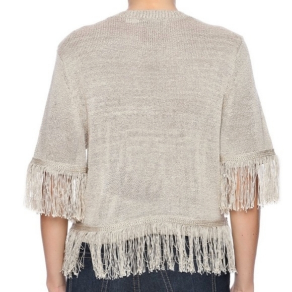 Bishop + Young - Oatmeal V-Neck Fringe Sweater - Size S (NWT) - Picture 3 of 8